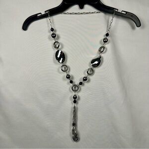 Women’s Elegant Silver and Black Necklace